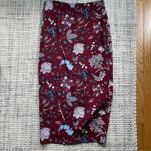 Diane von Furstenburg Silk Blend Maroon Floral Printed Pencil Skirt 0